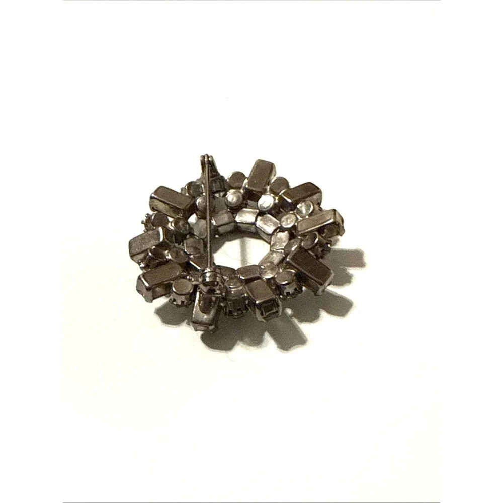 Vintage Crystal Rhinestone Baguette Cluster Brooch Round Statement Pin 2.5